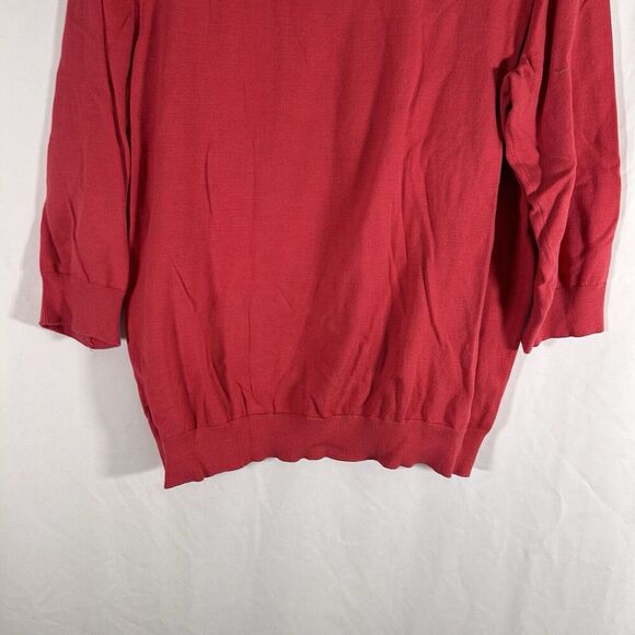 Anne Klein Sport Sweater Women's XL Red Vneck 3/4 Sleeve Cotton Blend Pullover - Picture 8 of 8